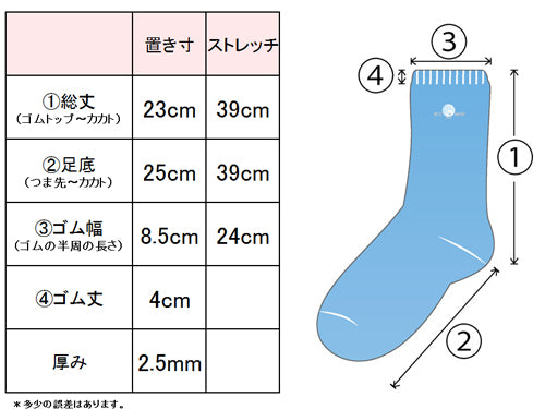メンズ2重編靴下 サイズ表